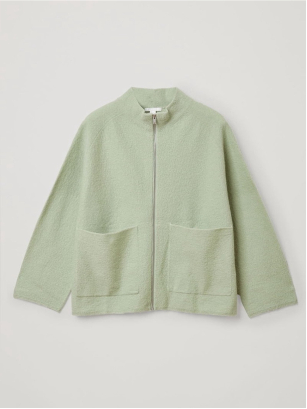COS Boiled Merino Wool Zip-Up Jacket – Light Mint Green S